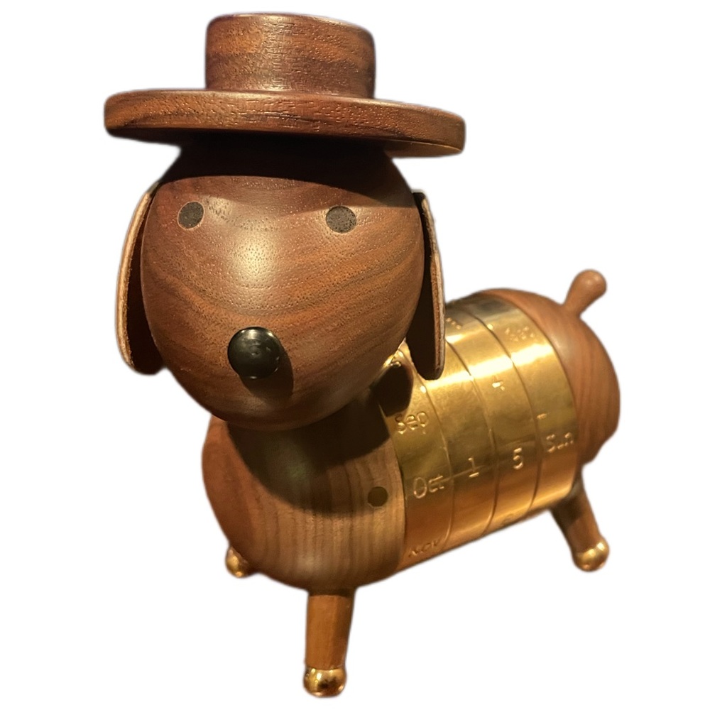 Rare item Wooden Brass Calendar Dog